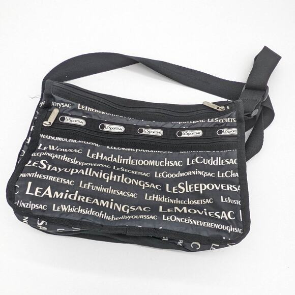 LeSportSac Black All Over Text Print Everyday Messenger Adjustable Crossbody Bag - Picture 2 of 8